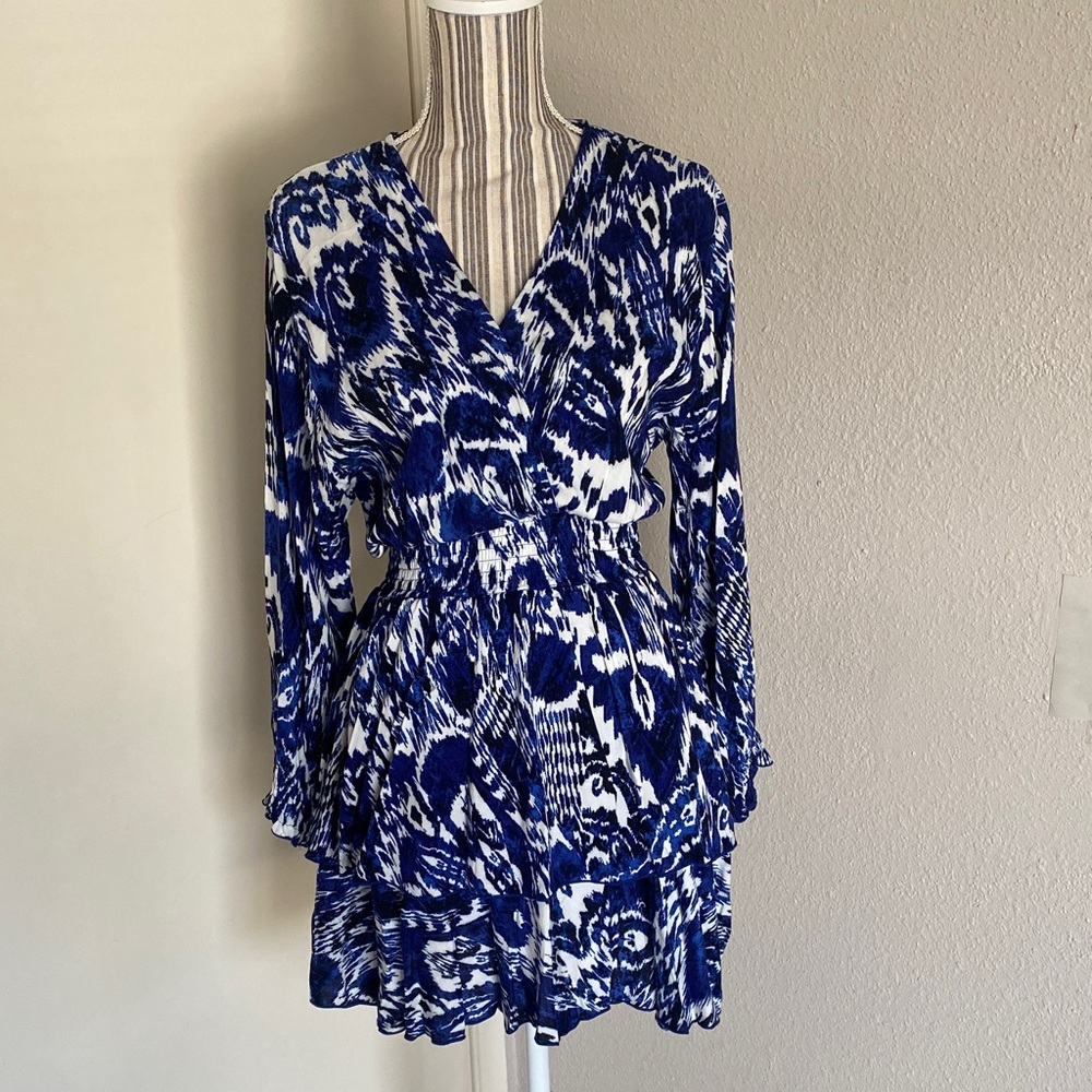 Zara Blue and White Patterned Dress